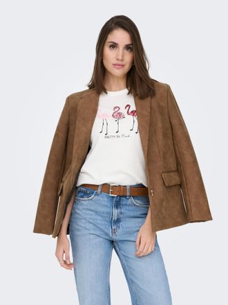 Only Kurzarmshirt ONLY ONLKITA S/S TEE JRS NOOS, Damen, Gr. XL, cloud dancer print:pretty in pink flamingo, Jersey, Obermaterial: 100% Baumwolle, bedruckt,