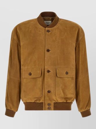 Saint Laurent suede bomber jacket front pockets ribbed trims