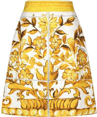 Dolce & Gabbana Majolica-print pencil skirt - women - Silk - 38 - Yellow