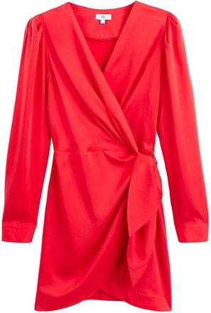 La Redoute Collections Korte jurk, wikkel model, lange mouwen