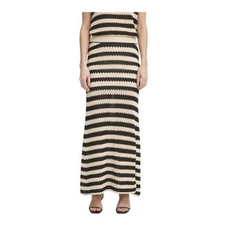 Ichi Soft Knit Skirt Black/Almond Stripe - female - ICHI - Maxi Skirts - Multicolor - XL - Skirts