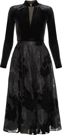 Nissa Abito midi in velluto con ricamo - Nero