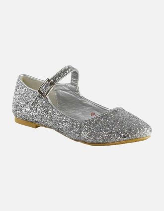 XY London Womens XY London Womens/Ladies Amanda Strappy Glitter Buckle Ballerina Flats - Silver - Size: 6