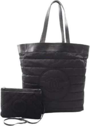 Chanel Pre-owned Coco Mark Nylon Leather Reversible Tote Bag - Dames - Vintage Shopper - Zwart - ONE Size - Nylon - Vintage