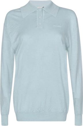 Miu Miu Polo Shirts, female, Blue, Size: S Cashmere Polo with Embossed Logo