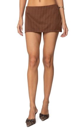Edikted Jennifer Low Rise Pinstripe Miniskort in Brown at Nordstrom, Size X-Small