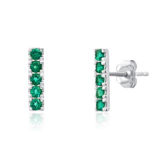 MAX + STONE 14k White Gold Small 2mm Gemstone Bar Stud Earrings with Push Backs