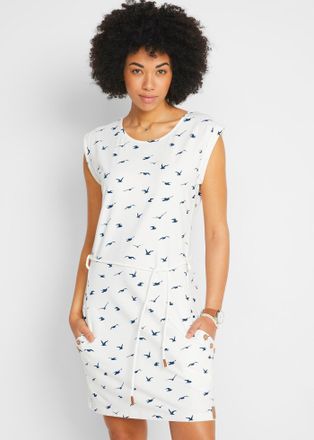 Bonprix Shirtkleid BONPRIX, Damen, Gr. 56/58 (XXXL), N-Gr, weiss (wollwei&szlig; bedruckt), Web, Obermaterial: 95% Baumwolle, 5% Elasthan, bedruckt, bequem kniefrei