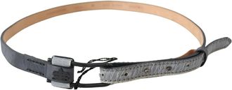 Ermanno Scervino Womens Black Leather Fringes Logo Buckle Belt