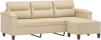 vidaXL Vidaxl - Sofá de 3 plazas y taburete tela microfibra crema 180 cm