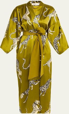 Olivia Von Halle Queenie Leopard-Print Silk Satin Robe