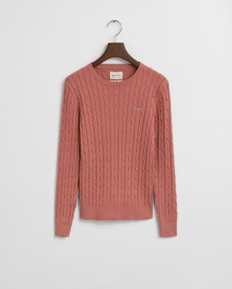 GANT Strickpullover GANT STRETCH COTTON CABLE C-NECK, Damen, Gr. XXL, faded brick, Strick, Obermaterial: 88% Baumwolle, 10% Polyamid, 2% Elasthan, schmal h