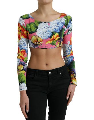 Dolce & Gabbana Bloemige Korte Top met Lange Mouwenstijl