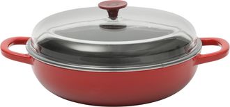 Crock-pot 5 Quart Enameled Cast Iron Multi-Use Everday Pan With Borosilicate Lid in Red