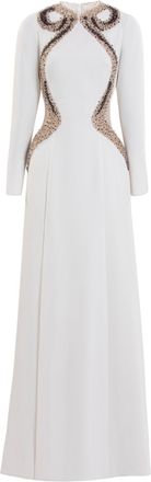 Saiid Kobeisy Ivory Crepe Gown With Intricate Metallic Embroidery And Sheer Details