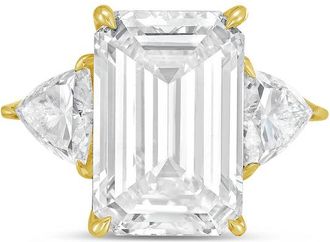 Diana M. Jewels 18kt yellow gold 5ct lab grown emerald diamond ring with trillions on the sides