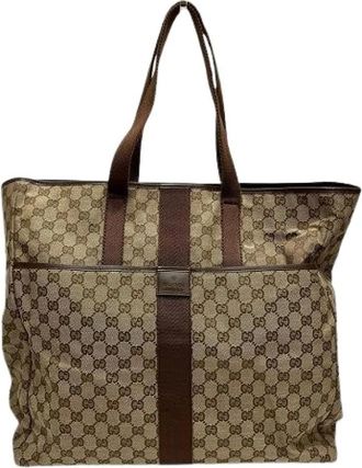Gucci Pre-owned Tote Bags, female, Brown, Size: ONE SIZE Pre-owned Canvas Tote Bag