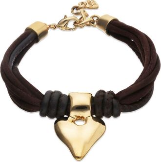 UNOde50 Silk-Effect Thread Blend Bracelet with Beige Leather and Heart Detail in Gold at Nordstrom, Size Medium