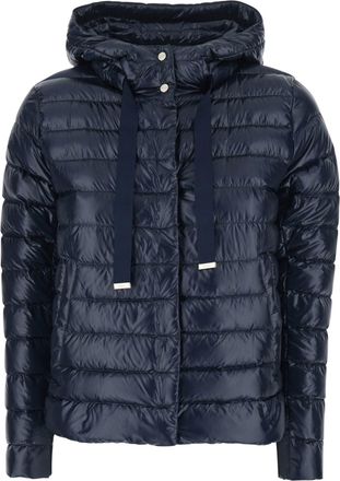 Herno Glossy Blue Maxi Grosgrain Drawstring Down Jacket