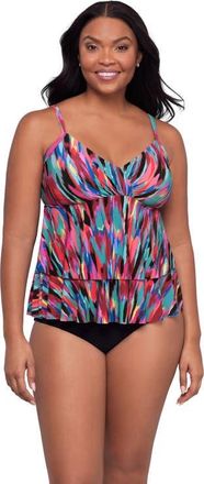 Trimshaper Leona V-Neckline Tankini Swimsuit Top in Abstract Mosaic at Nordstrom, Size 16