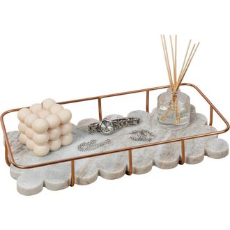 Happimess Monarch Modern Industrial Metal/Marble Scalloped Base Vanity Tray in Beige Marble/rose Gold at Nordstrom