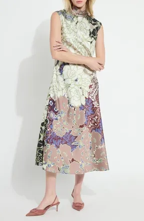 Lyss&eacute; Flora Mock Neck Bias Cut Midi Dress in Antique Garden at Nordstrom, Size X-Small