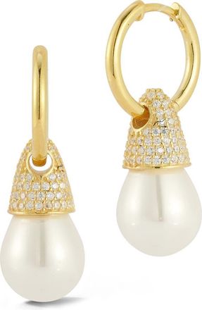 Sphera Milano Cultured Pearl Drop Huggie Hoop Earrings in Gold at Nordstrom Rack
