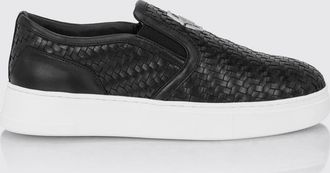 Philipp Plein Sneakers slip-on in pelle intrecciata monogram con logo Hexagon