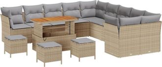 vidaXL Garden Sofa Set Height-Adjustable 14 pcs Beige Poly Rattan Vidaxl