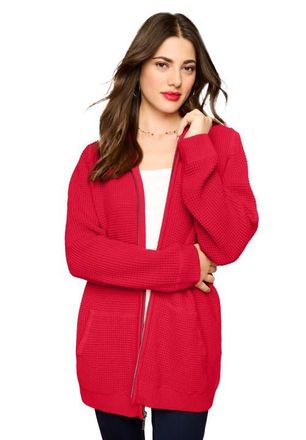 Roaman's Plus Size Waffle Knit Zip-Front Relaxed Hoodie in Vivid Red at Nordstrom, Size Medium