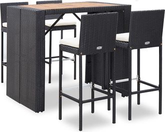 vidaXL Mesa Y Sillas Bar Jard&iacute;n 5 Pzas Rat&aacute;n Sint&eacute;tico Y Madera Negro