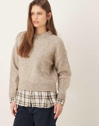 Mango Maglione lavorato con camicia marrone