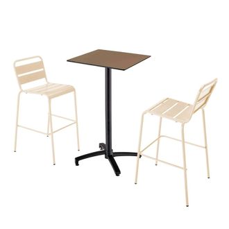 Oviala Mesa alta inclinable topo y 2 sillas altas blancas en conjunto