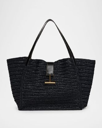 Tom Ford Tara Large Tote Bag in Raffia Viscose and Leather