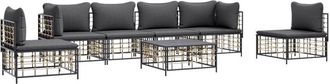 vidaXL Set Muebles De Jard&iacute;n 7 Pzas Y Cojines Rat&aacute;n Pe Gris Antracita Vidaxl