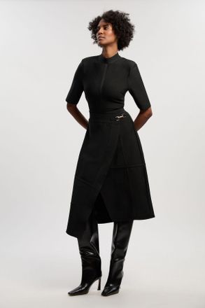 Karen Millen Womens Figure Form Bandage Asymmetric Knit Midi Dress - Black - Size 8 UK