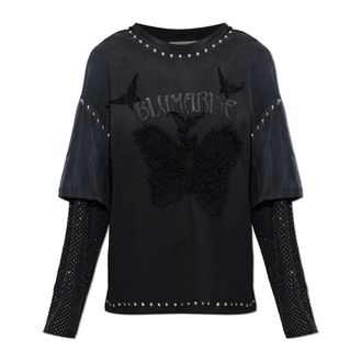 Blumarine Long Sleeve Tops, female, Black, Size: XS Embellished Top