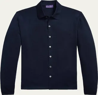 Ralph Lauren Purple Label Mens Cotton Knit Button-Down Shirt