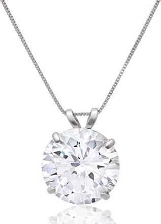MAX + STONE 14K Gold 10MM Solitaire Cubic Zirconia Pendant Necklace with 18 Inch Box Chain
