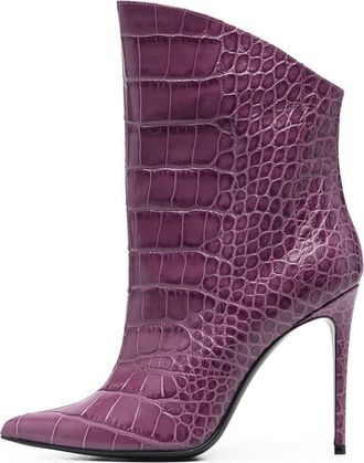 Generic Womens Slip On Stiletto Heel Ankle Boots, Fashion Pointed Toe Party Dress Shoes, Classic Comfort Leather Heeled Dance Short Booties,Purple,2.5 UK