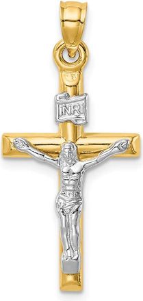Diamond2Deal 14k Two-tone Gold Hollow Crucifix Pendant