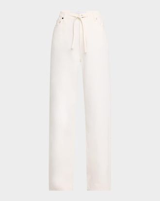 Derek Lam Dunn Drawstring Wide-Leg Jeans with Crochet Trim