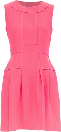 Oscar De La Renta F10 pink wool panelled round neck pleated A-line dress US2 S