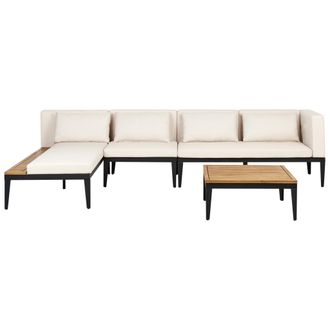 Beliani Conjunto De Jard&iacute;n 4 Plazas De Madera De Acacia Certificada Sof&aacute; Esquinero Con Mesa De Centro Cojines Beige Claro Derecho Bracciano