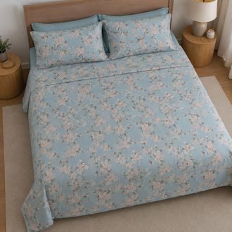 Dmora Funda N&oacute;rdica Doble Sabato, Funda De Almohada Incluida, Percal, Lavable A M&aacute;quina, 300x250 Cm Azul