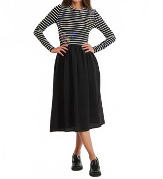 Desigual Vest Raya Hibrida Long Sleeve Dress In Black