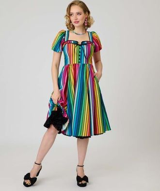 Unique Vintage 1940s Sweetheart Button Front Swing Dress in Blue Plaid at Nordstrom, Size X-Small