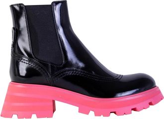 Alexander McQueen Fluo Pink Sole Chelsea Laarzen - Dames - Chelseaboots - Zwart - 37 EU - Leer - Schoenen