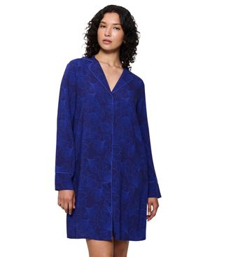 Triumph Nachthemd TRIUMPH Boyfriend Fit NDW 03, Damen, Gr. 36, N-Gr, blau (dunkelblau), Single Jersey, Obermaterial: 100% Viskose, bedruckt, unifarben, bequem