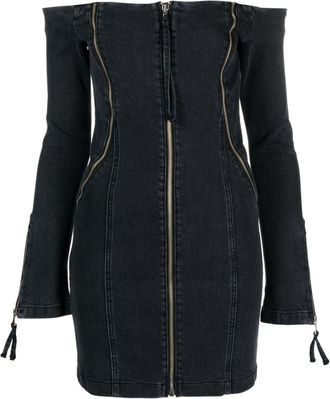 Blumarine off-shoulder zip-up denim dress - women - Elastane/Cotton - 42 - Black